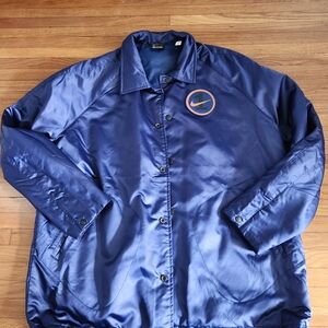Nike Blue Windbreaker with Satin Finish and Classic Collar